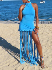 Glamour Velvet Fringe Maxi Dress