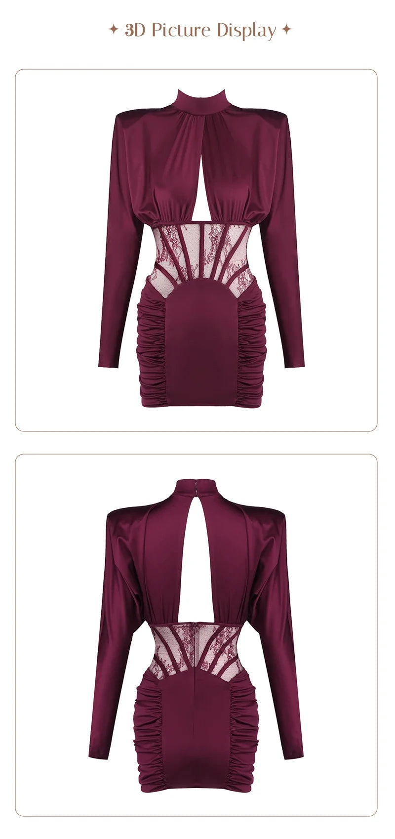 Burgundy Satin Corset Ruched Dress