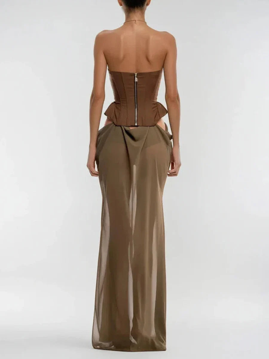 Elissa Corset Mesh Maxi Dress