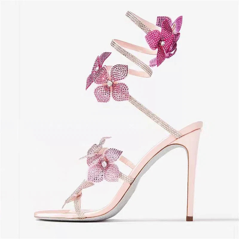 Flower Embellished High Heels