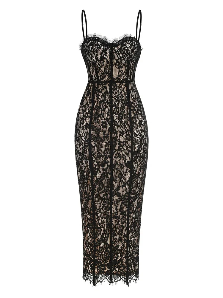 Floral Lace Bodycon Maxi Dress