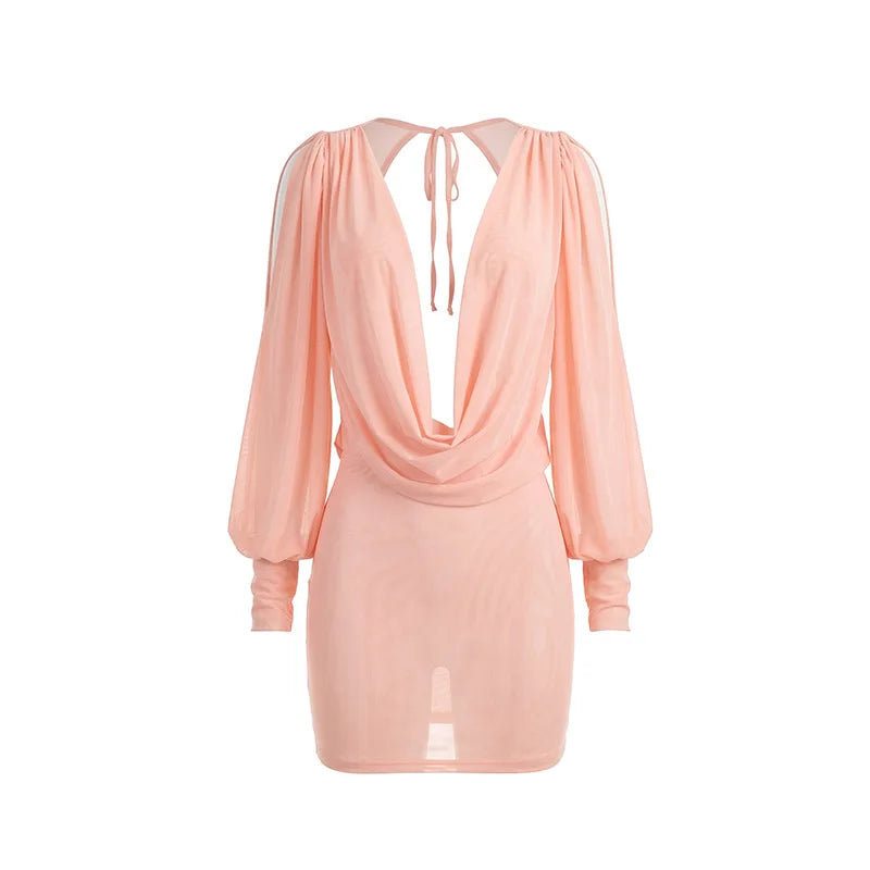 Cold Shoulder Sheer Mini Dress