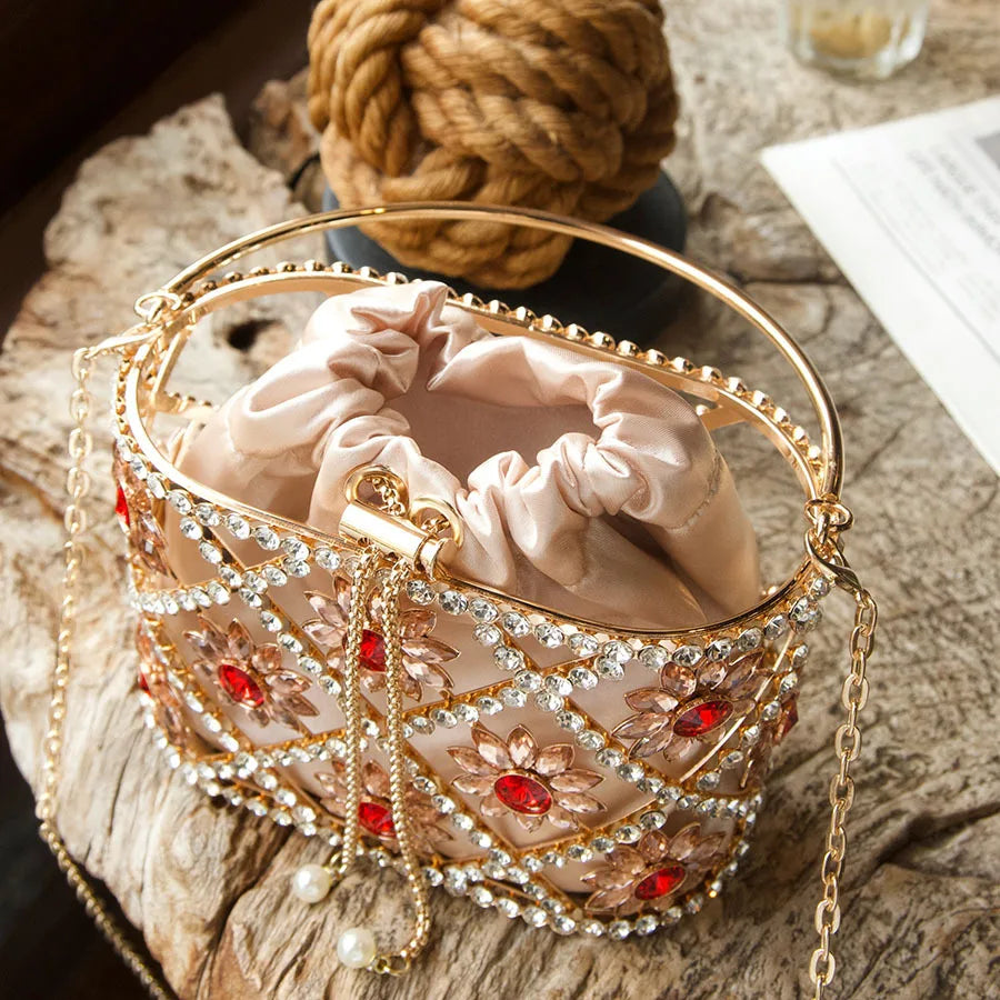 Flower Diamond Cage Bucket Handbag