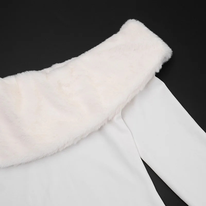 Fur Collar Off One Shoulder Bodycon Dress