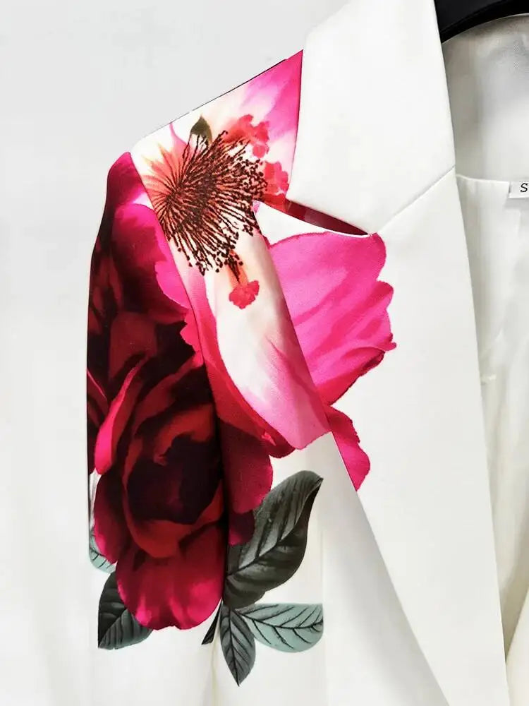Flower Print Blazer Pants Set