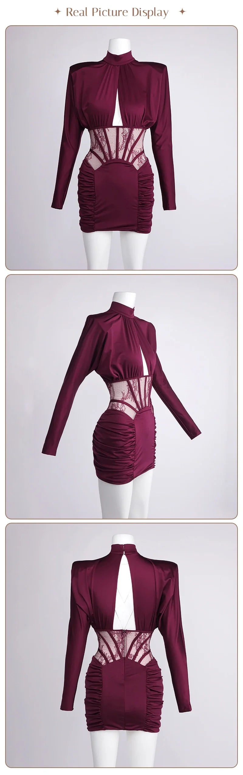 Burgundy Satin Corset Ruched Dress