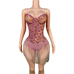 Cocktail Fringe Sheer Mini Dress