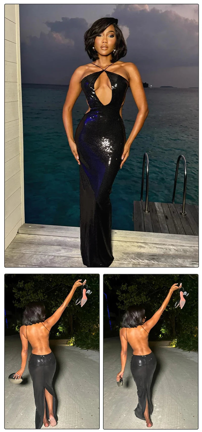Aisha Sequins Backles Dress