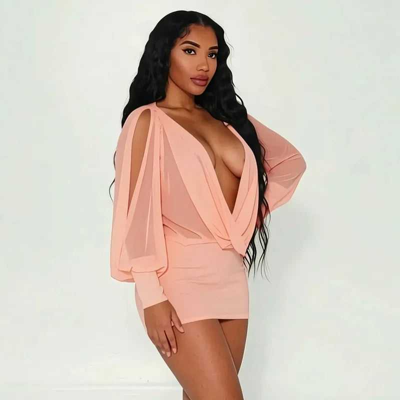 Cold Shoulder Sheer Mini Dress
