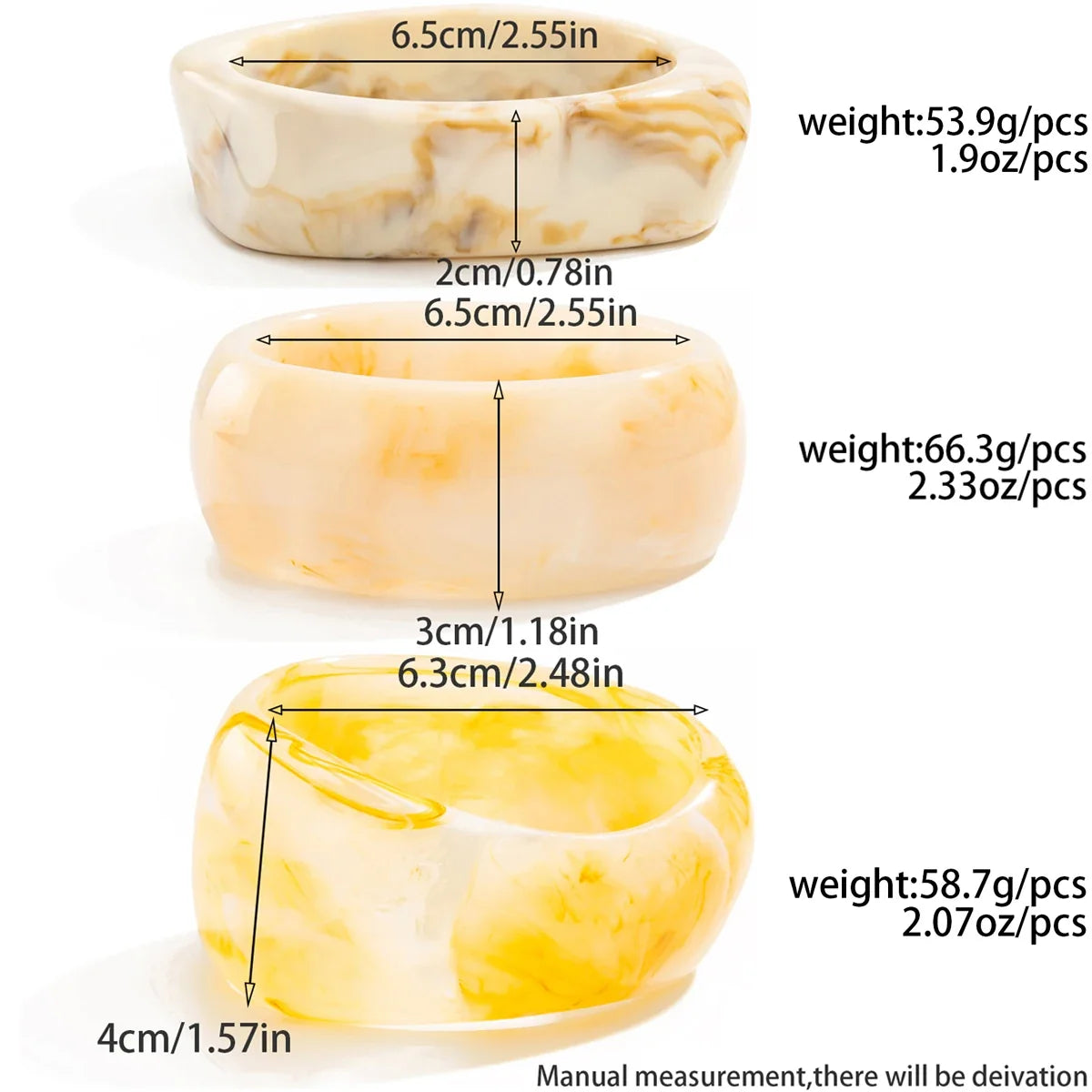 3Pcs Vintage Resin Bangle Bracelet