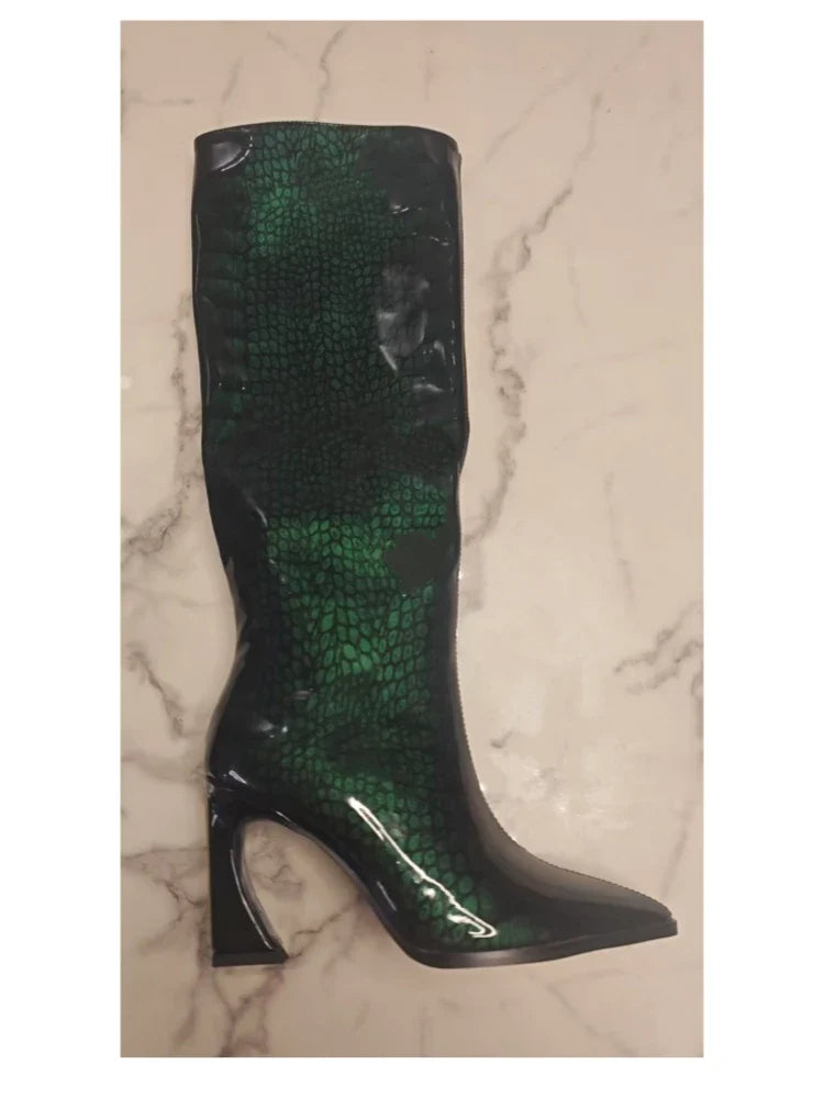 Crocodile Chunky Heel Boots