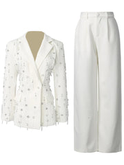 Chic Beaded Blazer Pants Set