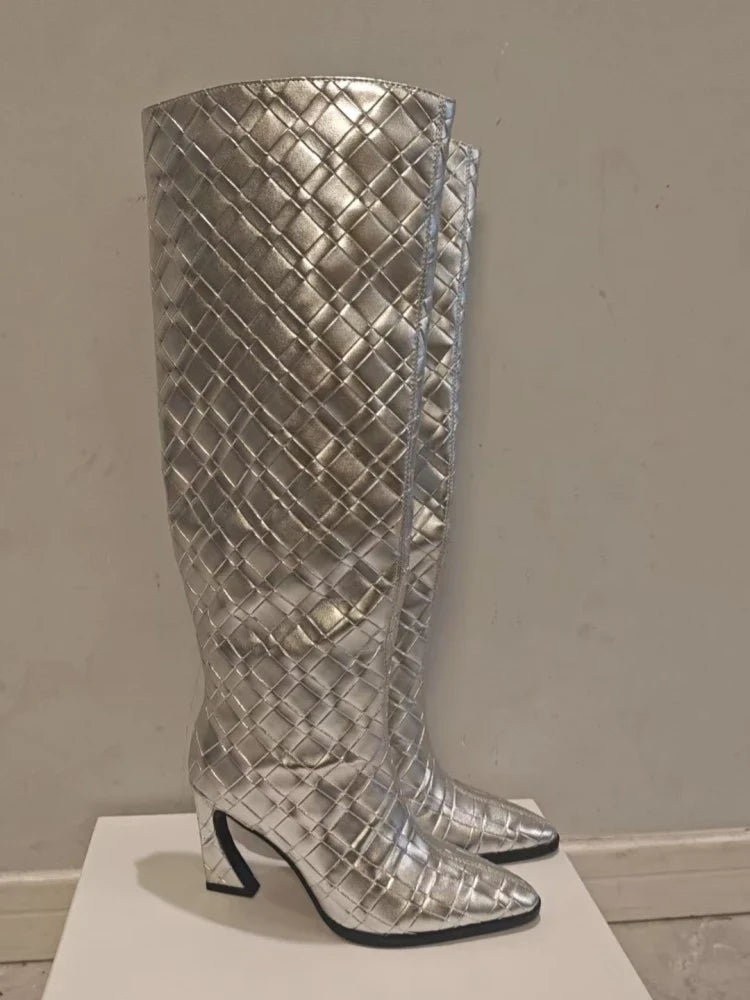 Crocodile Chunky Heel Boots