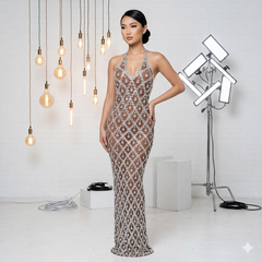 Abi Rhinestone Mesh Maxi Dress