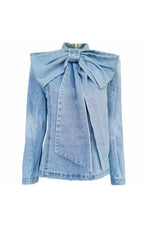 Elegant Bowknot Denim Blouse